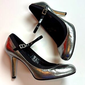 Kate Spade Italian Leather Silver Mary Janes